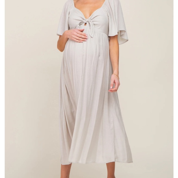 Pinkblush Dresses & Skirts - Pink blush Front Tie Ruffle Sleeve Maternity Midi Dress